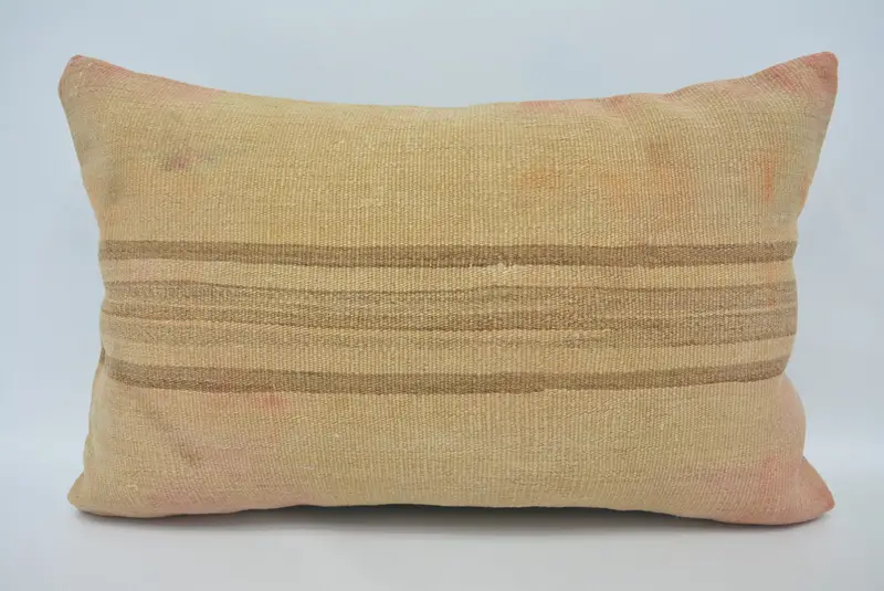 Kilim Pillow, Vintage Pillow, 16x24 Beige Cushion, Turkish Pillow, Outdoor Throw Cushion, Cushion Case, Bolster Throw Pillow Cover, Chair Cushion - 1