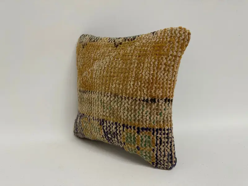 Vintage Pillow, Natural Pillow Sham, Pillow Sham, Turkish Pillow, Handmade Throw Pillow Case, Kilim Pillow Cover, 12x12 Beige Pillow Case - 4