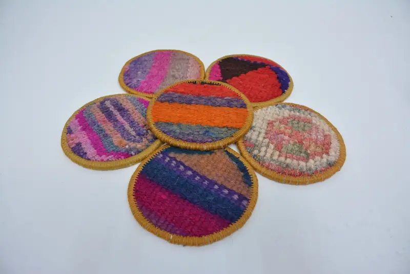 Bohemian Orange & Bronze Round Coaster, Unique Coaster Set