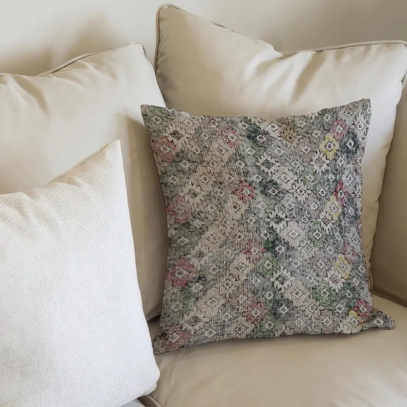 Dış Mekan Dekoru için Geometrik Yeşil ve Sarı Vintage Baskılı Yastık