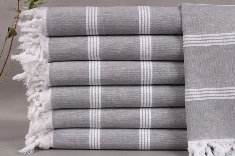 Personalized Turkish Beach Towel Gray Striped, Beige, 30x73 Inches