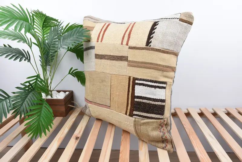 28x28 Beige Cushion, Pillow for Couch, Customized Pillow Case, Turkish Corner Cushion, Turkish Kilim Pillow, Kilim Pillow Cover, Cushion Case - 5