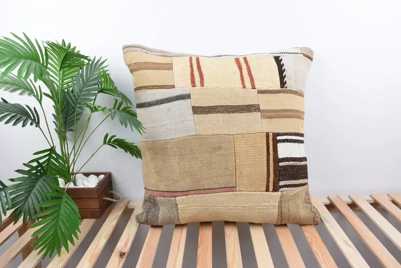 28x28 Beige Cushion, Pillow for Couch, Customized Pillow Case, Turkish Corner Cushion, Turkish Kilim Pillow, Kilim Pillow Cover, Cushion Case - 1