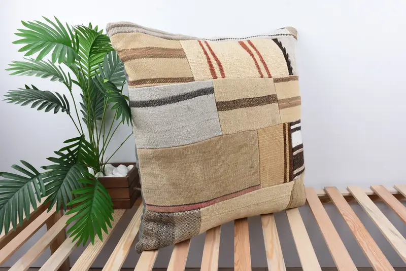28x28 Beige Cushion, Pillow for Couch, Customized Pillow Case, Turkish Corner Cushion, Turkish Kilim Pillow, Kilim Pillow Cover, Cushion Case - 4