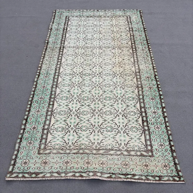 Alfombra turca de 3,6x6,7 pies, alfombra de área vintage, alfombra del suroeste marrón verde - 1