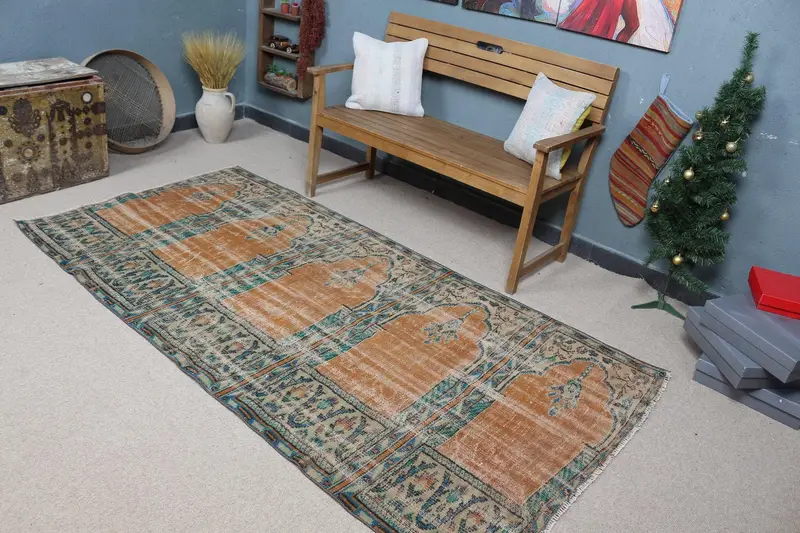 Canlı Turuncu Halı, Güneybatı Desenli 125x240 cm