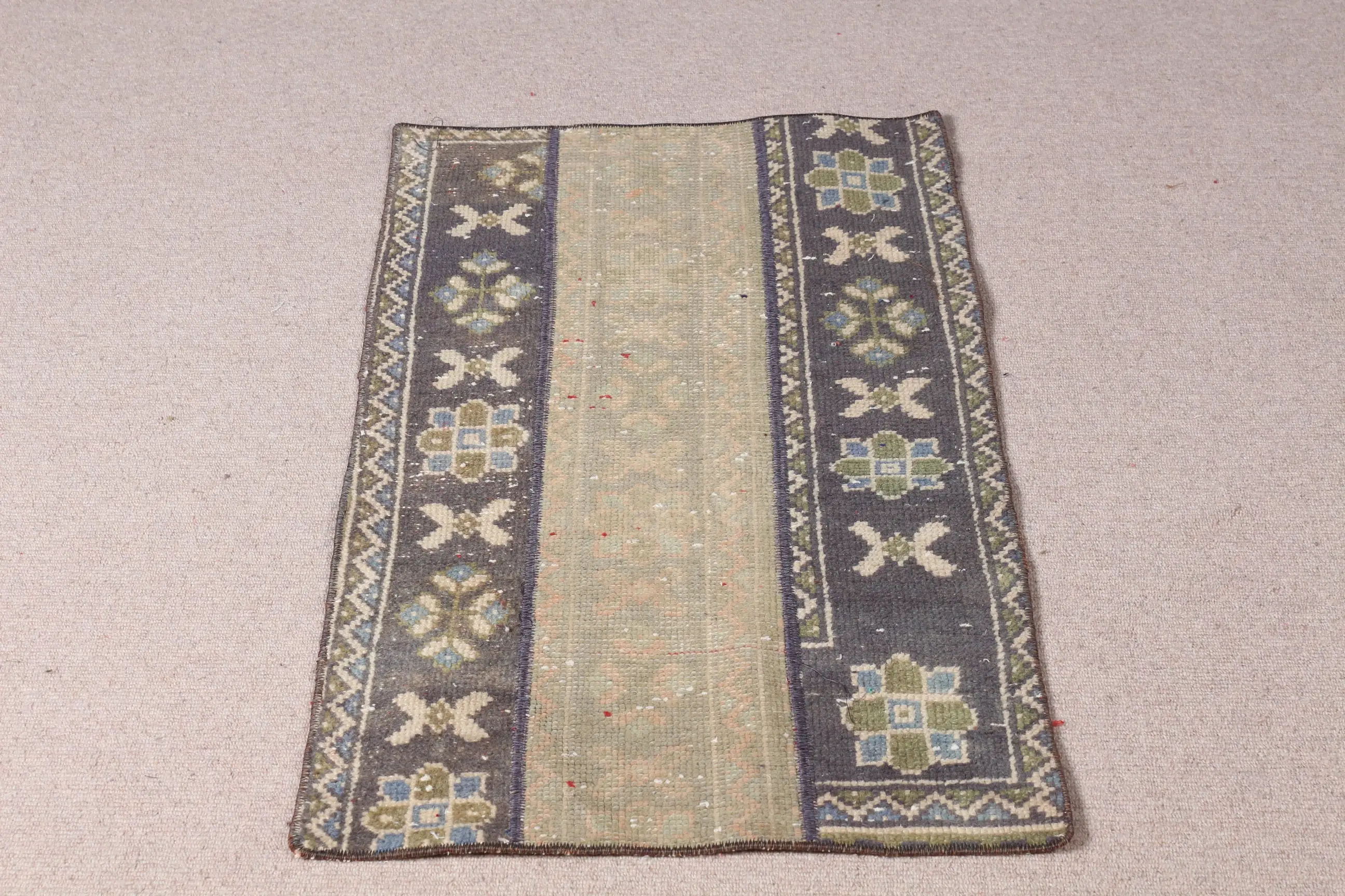 Turkish 1.9x3.3 ft Rug, Vintage Rug, Blue Floral Rug Wool - 1