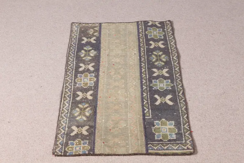Alfombra Elegante Beige y Azul, 1.9x1.9ft Geométrica Floral