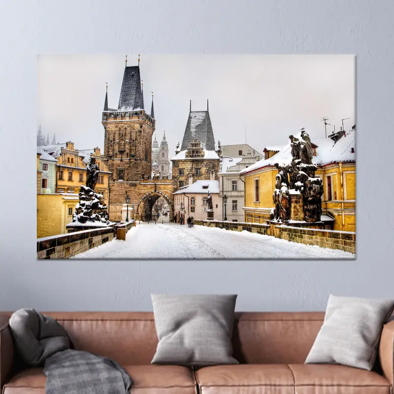 Paisaje urbano invernal de Praga: elegante lienzo impreso