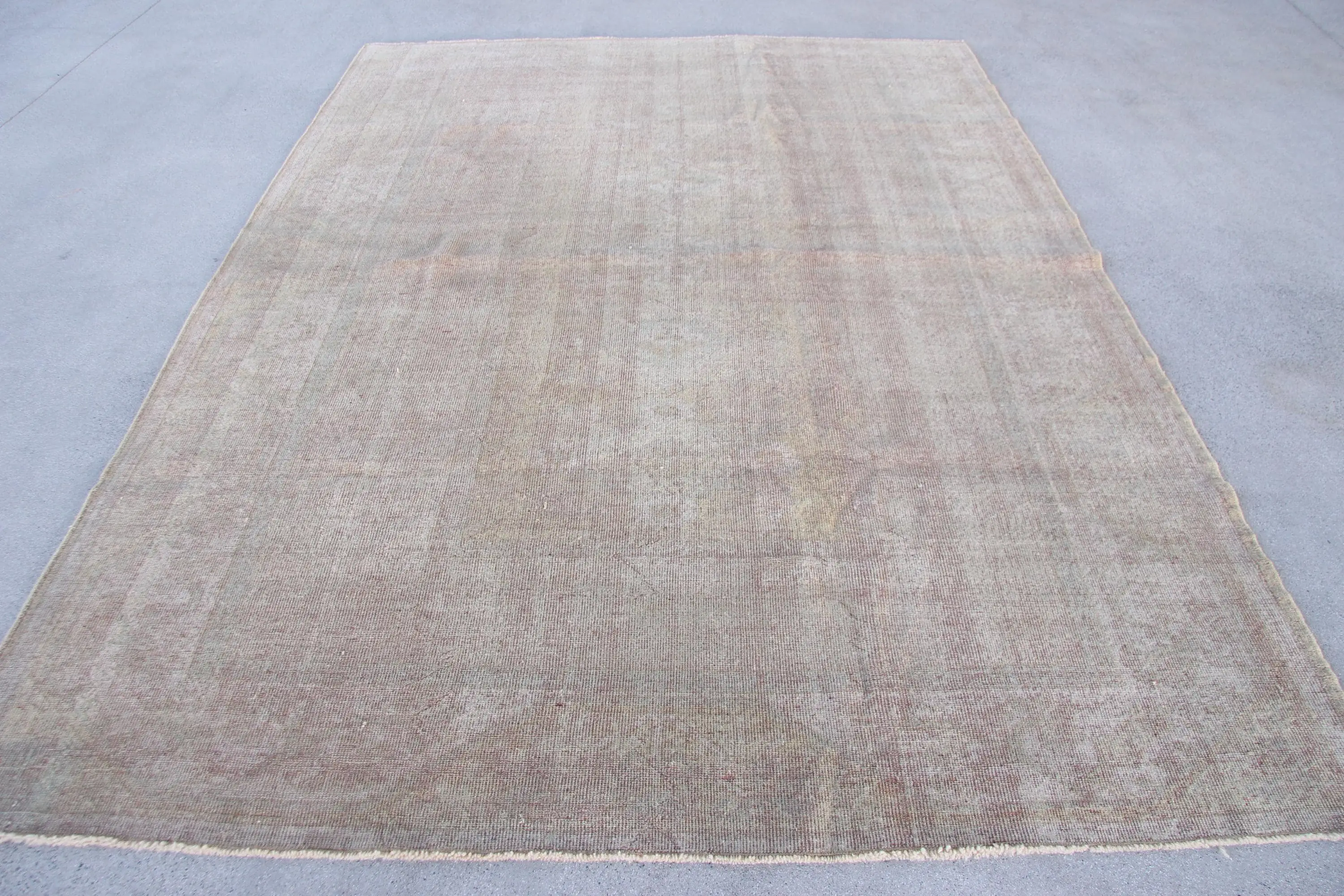 Türk Halısı 6.6x9 ft, Gri Kahverengi Ombré Yün Vintage Halı - 1