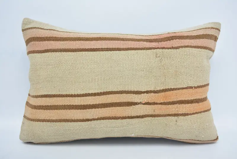Pillow, Pillow for Couch, Knitted Pillow Sham, 16x24 Beige Cushion Case, Gift Pillow, Vintage Kilim Throw Pillow, Accent Cushion Case - 1