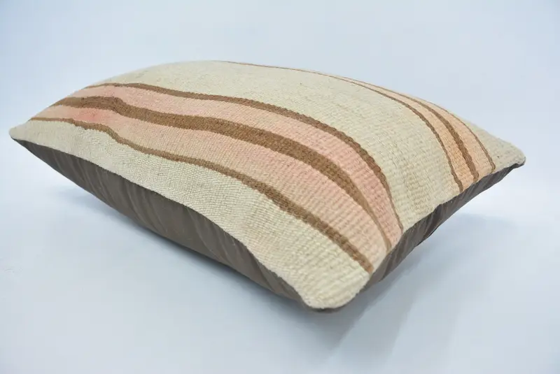 Pillow, Pillow for Couch, Knitted Pillow Sham, 16x24 Beige Cushion Case, Gift Pillow, Vintage Kilim Throw Pillow, Accent Cushion Case - 6