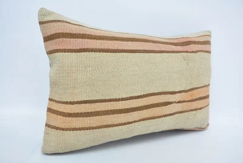 Pillow, Pillow for Couch, Knitted Pillow Sham, 16x24 Beige Cushion Case, Gift Pillow, Vintage Kilim Throw Pillow, Accent Cushion Case - 3