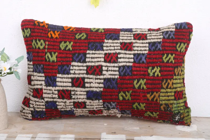 12x20 Red Cushion Case, Sofa Bolster Pillow, Vintage Kilim Pillow, Gift Pillow, Turkish Kilim Pillow, Cozy Throw Pillow, Pillow Sham - 2