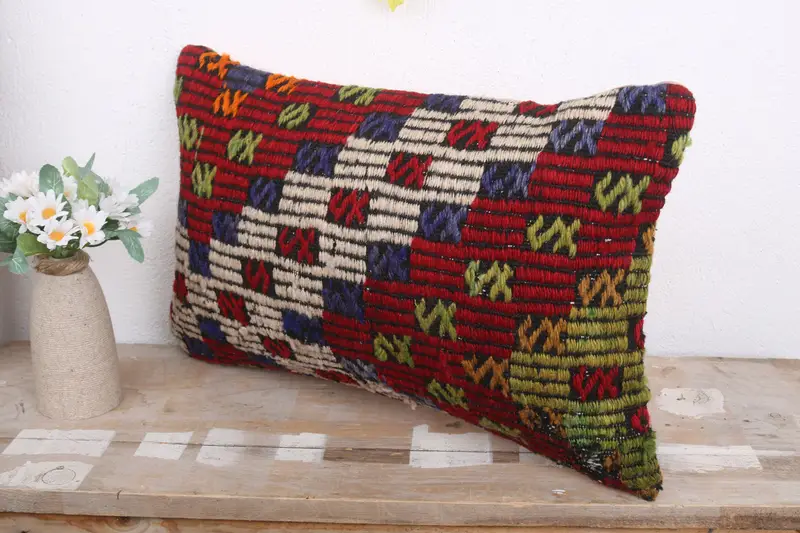 12x20 Red Cushion Case, Sofa Bolster Pillow, Vintage Kilim Pillow, Gift Pillow, Turkish Kilim Pillow, Cozy Throw Pillow, Pillow Sham - 4