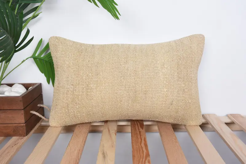 Ethnical Kilim Rug Pillow, Bolster Throw Cushion Cover, Cushion, Pillow for Couch, Kilim Pillow Cover, 12x20 Beige Cushion Cover - 1