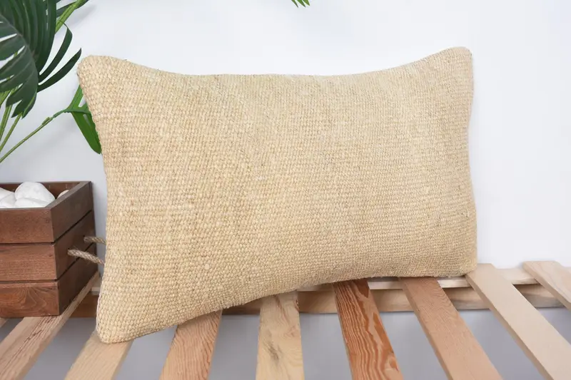 Ethnical Kilim Rug Pillow, Bolster Throw Cushion Cover, Cushion, Pillow for Couch, Kilim Pillow Cover, 12x20 Beige Cushion Cover - 4