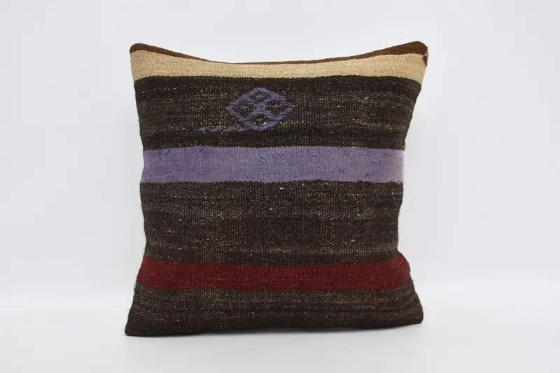 Square Vintage Striped Pillow Sham, Moroccan Brown 50x50 cm Cushion - 1