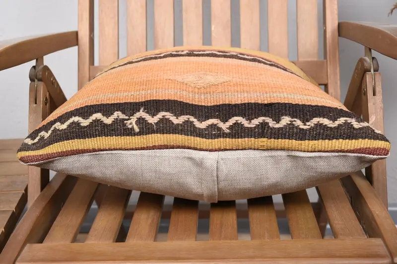 Pillow Cover, Floor Cushion, Kilim Pillow Cover, Vintage Kilim Throw Pillow, 18x18 Yellow Cushion Case, Boho Pillow Sham Cover, Nomadic Pillow Sham - 5