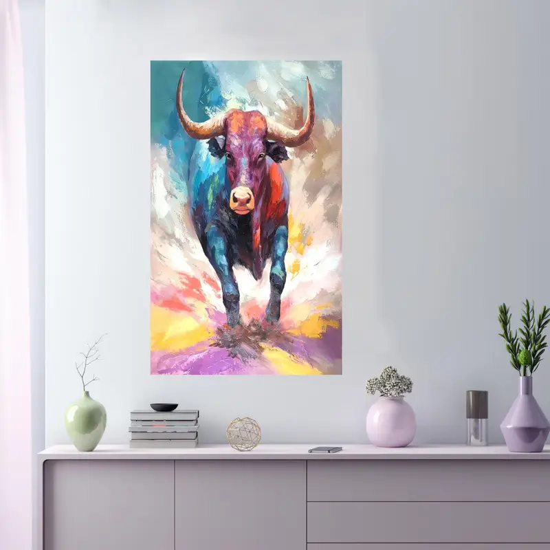 Elegant Printed Glass: Abstract Bull Design for Modern Man Cave