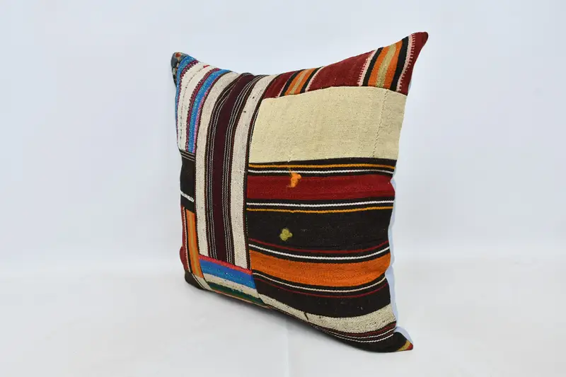 Cushion Cover, 28x28 Brown Pillow Cover, Bright Pillow Cover, Turkish Pillow, Home Decor Pillow, Kilim Pillow, Nomadic Pillow Sham - 4
