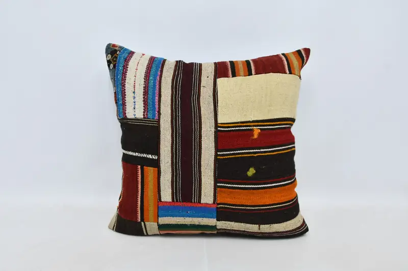 Cushion Cover, 28x28 Brown Pillow Cover, Bright Pillow Cover, Turkish Pillow, Home Decor Pillow, Kilim Pillow, Nomadic Pillow Sham - 1