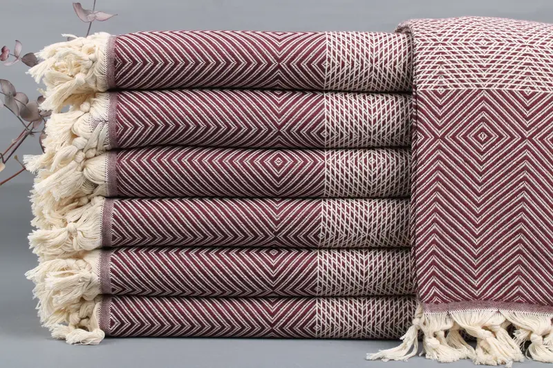 Turkish Throw Blanket Diamond Beige, 79x91 Inches