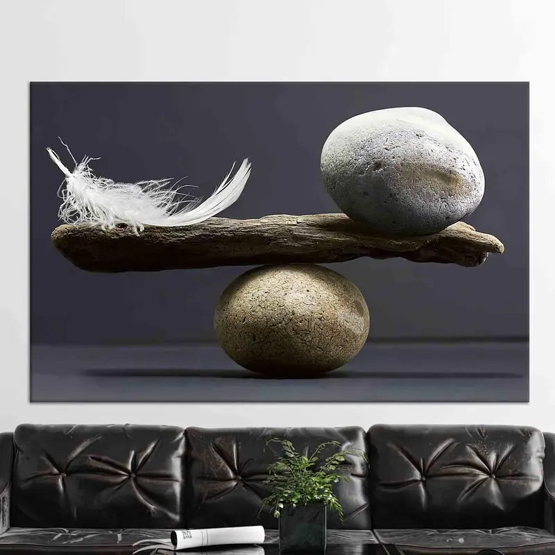 エレガントなバランスストーンフェザープリントキャンバスアート
