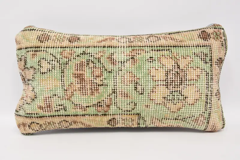 Vintage Cushion Cover, 20x40 cm Green Pillow Cover, Minimalist Mini Lumbar Antique Pillow - 1