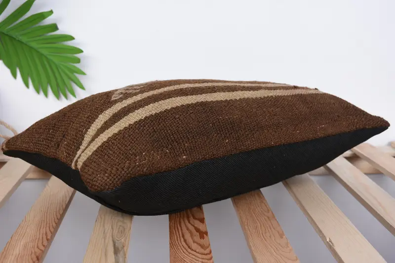 Handmade Kilim Cushion, Throw Kilim Pillow, 12x20 Brown Cushion, Decorative Throw Cushion Case, Pet Pillow Case, Pillow, Boho Pillow Sham Cover - 6