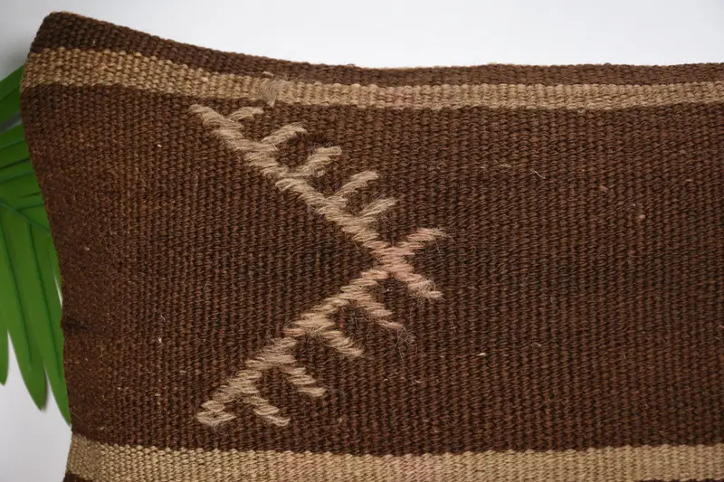 Handmade Kilim Cushion, Throw Kilim Pillow, 12x20 Brown Cushion, Decorative Throw Cushion Case, Pet Pillow Case, Pillow, Boho Pillow Sham Cover - 2