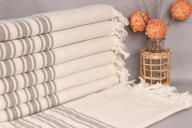 Custom Wedding Gift Brown-Natural Striped Towel, Linen, 36x71 Inches