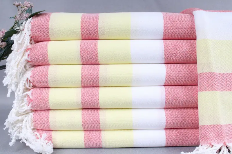 Personalized Turkish Towel Wedding Favor, Coral-Light Yellow, Striped, 40x71 Inches