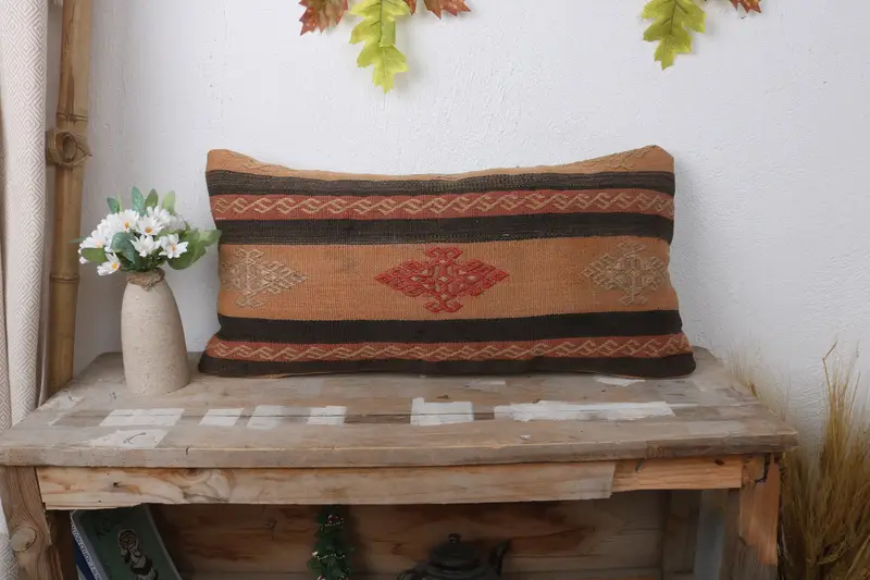 Interior Designer Pillow, Vintage Pillow, 12x24 Brown Cushion, Cushion Cover, Handmade Cushion Cover, Pillow for Couch - 1