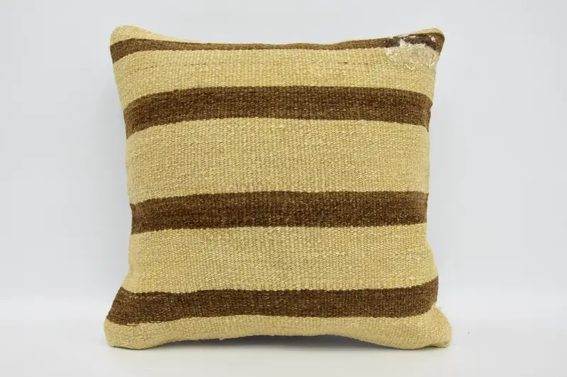 Morroccon Kilim Cushion Pillow Case, Gift Pillow, Cushion Cover, Antique Pillows, 16x16 Beige Cushion Case, Boho Pillow - 1