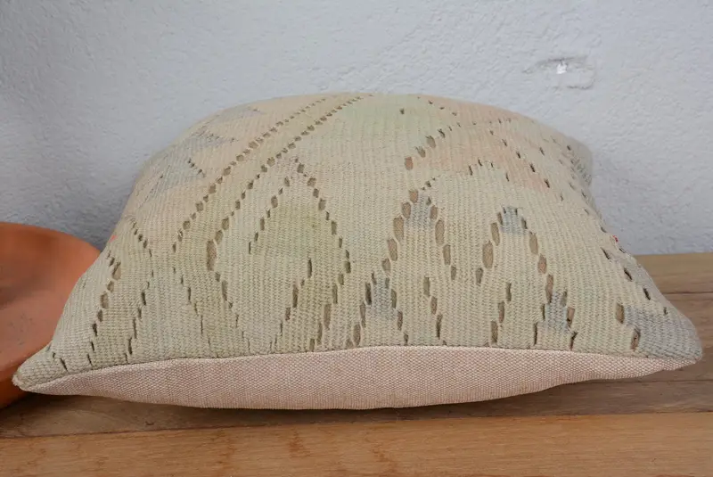 Turkish Pillow, Pillow Sham, Handmade Throw Cushion Case, Throw Kilim Pillow, Turkish Kilim Pillow, 14x14 Beige Pillow Sham, Handmade Pillow Cover - 5