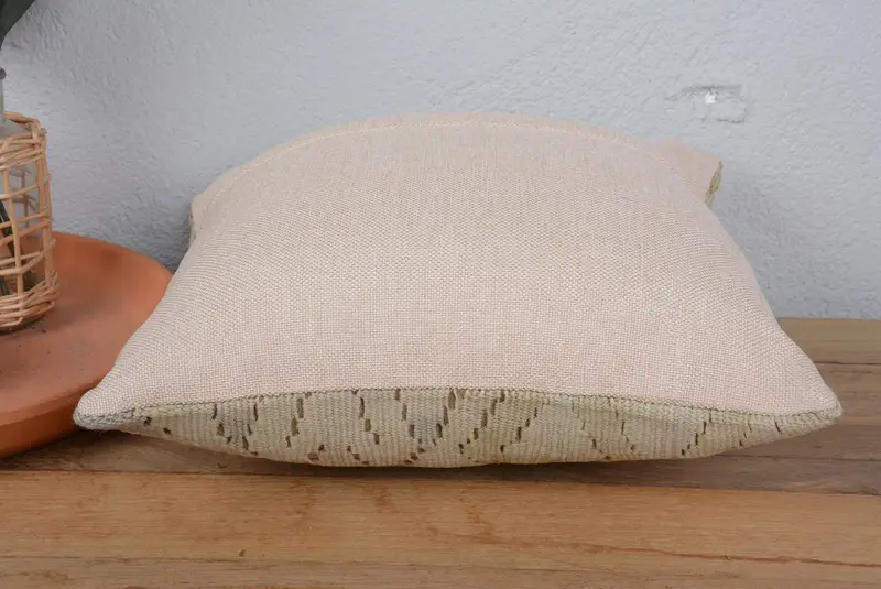 Turkish Pillow, Pillow Sham, Handmade Throw Cushion Case, Throw Kilim Pillow, Turkish Kilim Pillow, 14x14 Beige Pillow Sham, Handmade Pillow Cover - 6