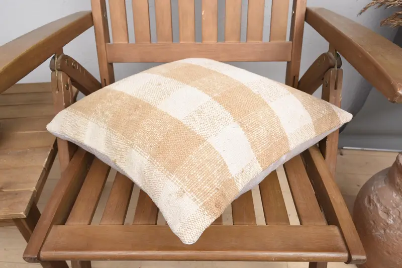 Handmade Rug Seat Pillow Cover, Armchair Cushion, Boho Pillow, Vintage Pillow, Turkish Pillow, Yoga Cushion, Pillow, 16x16 White Pillow Cover - 6