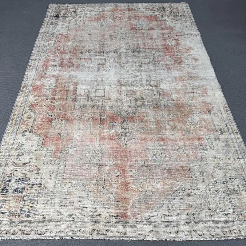 Turuncu & Bej Patchwork Halı, 7x10 ft Şık Dekor