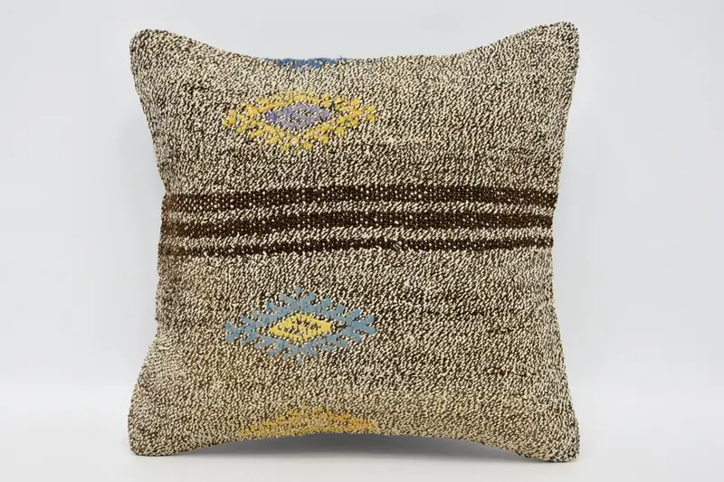 Turkish Brown Cushion Cover, Antique Small Square 30x30 cm Pillowcase - 1