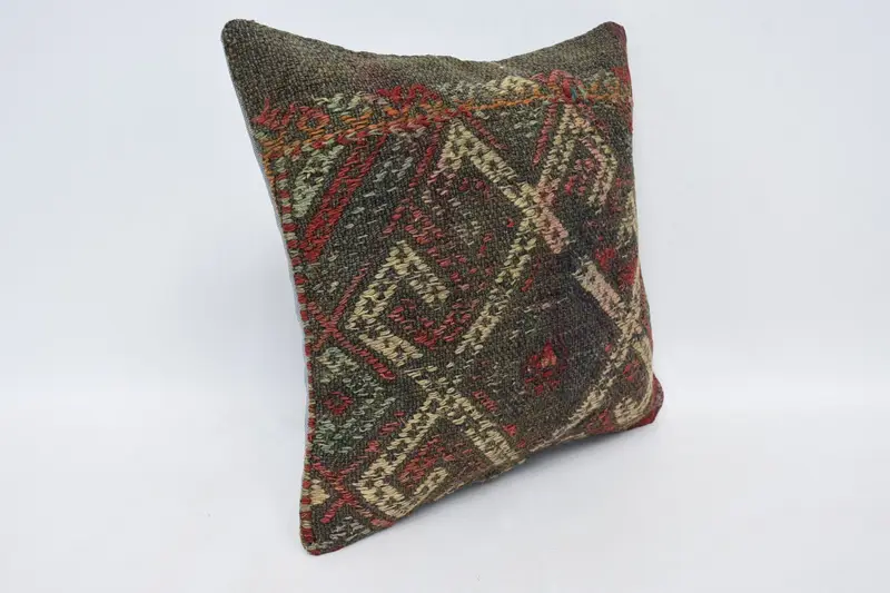Antique Pillows, Kilim Pillow Cover, 14x14 Brown Pillow Cover, Cushion Cover, Handmade Kilim Cushion, Handmade Throw Pillow Case - 3