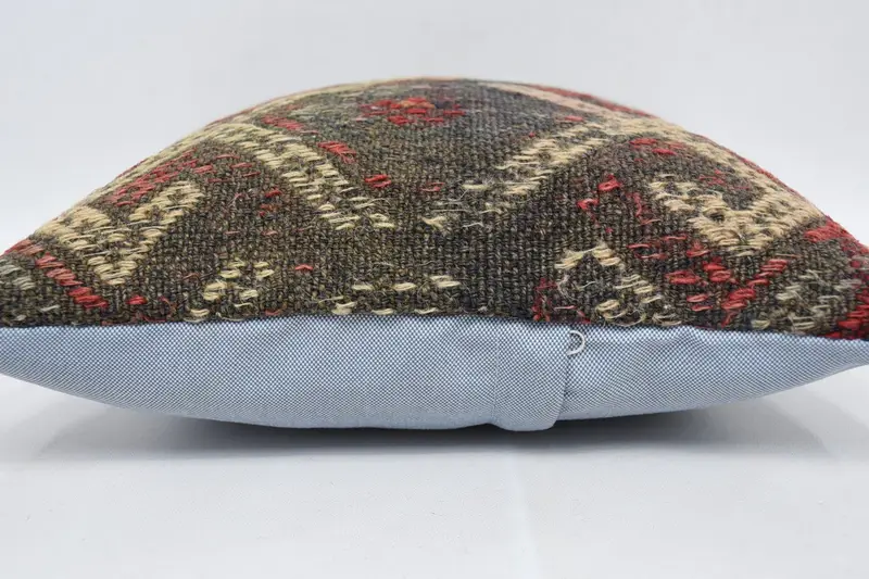 Antique Pillows, Kilim Pillow Cover, 14x14 Brown Pillow Cover, Cushion Cover, Handmade Kilim Cushion, Handmade Throw Pillow Case - 5