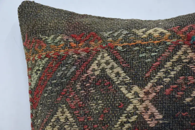Antique Pillows, Kilim Pillow Cover, 14x14 Brown Pillow Cover, Cushion Cover, Handmade Kilim Cushion, Handmade Throw Pillow Case - 2