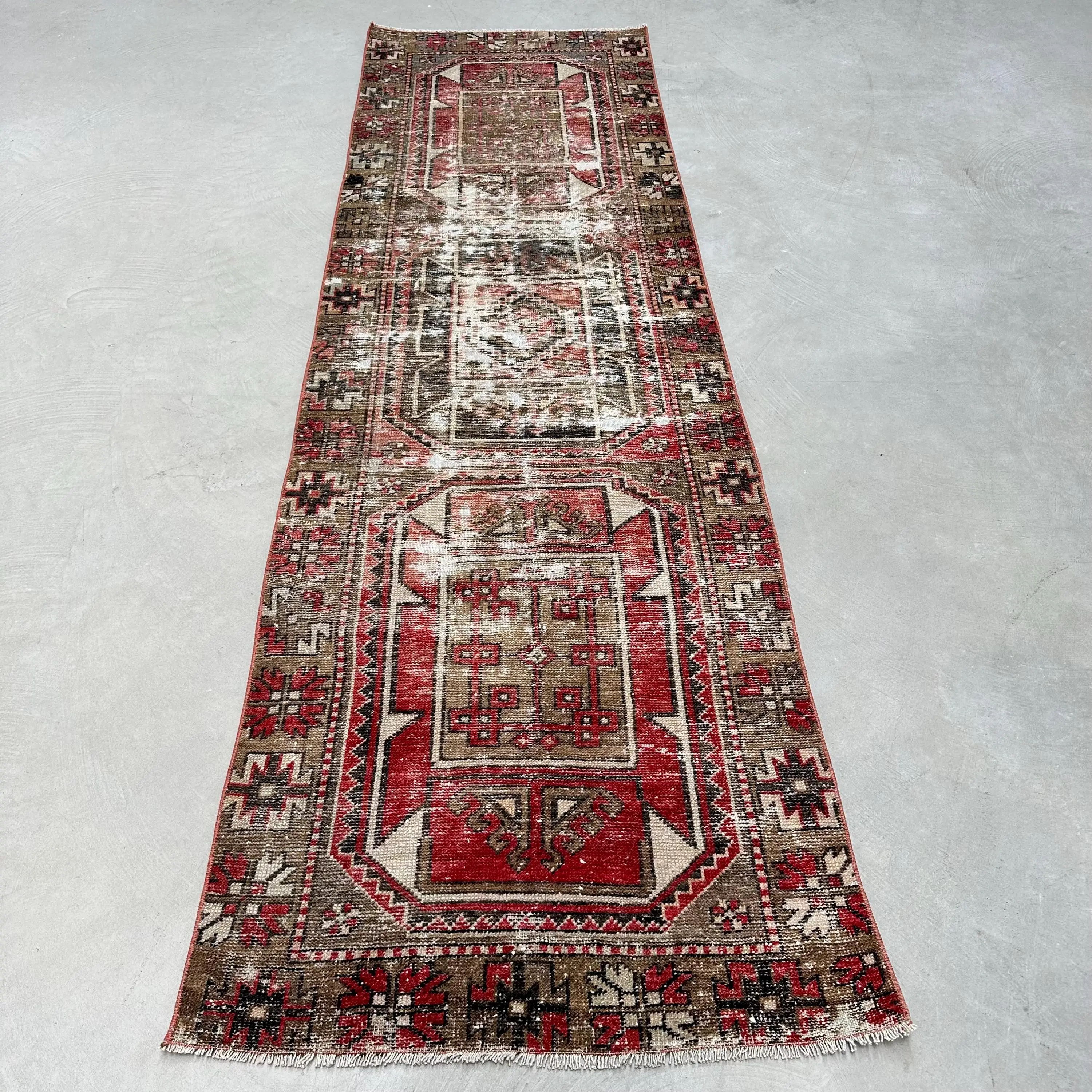 2.6x8.9 ft Turkish Rug, Vintage Runner Rug, Red Striped Wool Rug - 1