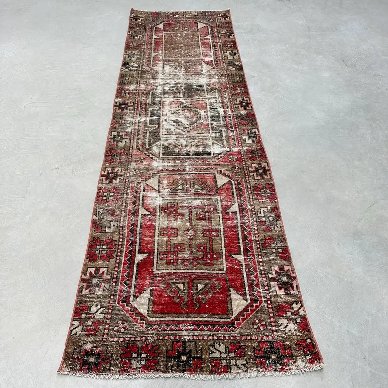 Kırmızı & Kahverengi Çizgili Halı, 2,6x8,9 ft Zarif Tasarım