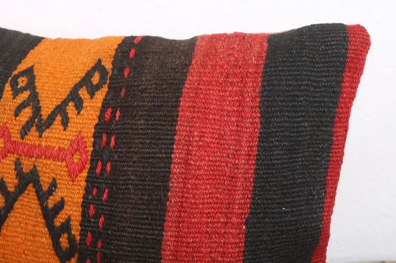 Turkish Pillow, Sustainable Pillow Cover, Ethnical Kilim Rug Pillow, 12x20 Brown Pillow Cover, Vintage Kilim Throw Pillow, Pillow Case - 5
