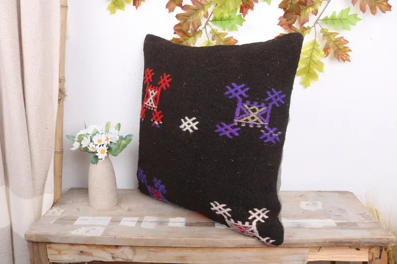 18x18 Brown Cushion, Kilim Cushion Sham, Interior Designer Pillow, Throw Kilim Pillow, Pillow Cover, Authentic Pillow Sham, Anatolian Pillow Case - 4
