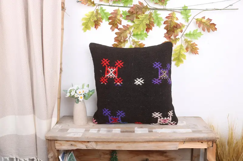 18x18 Brown Cushion, Kilim Cushion Sham, Interior Designer Pillow, Throw Kilim Pillow, Pillow Cover, Authentic Pillow Sham, Anatolian Pillow Case - 1