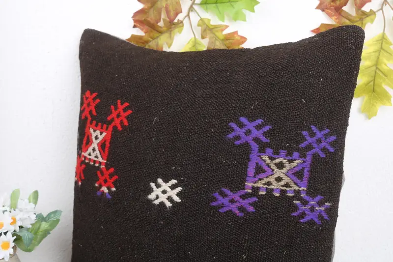 18x18 Brown Cushion, Kilim Cushion Sham, Interior Designer Pillow, Throw Kilim Pillow, Pillow Cover, Authentic Pillow Sham, Anatolian Pillow Case - 5