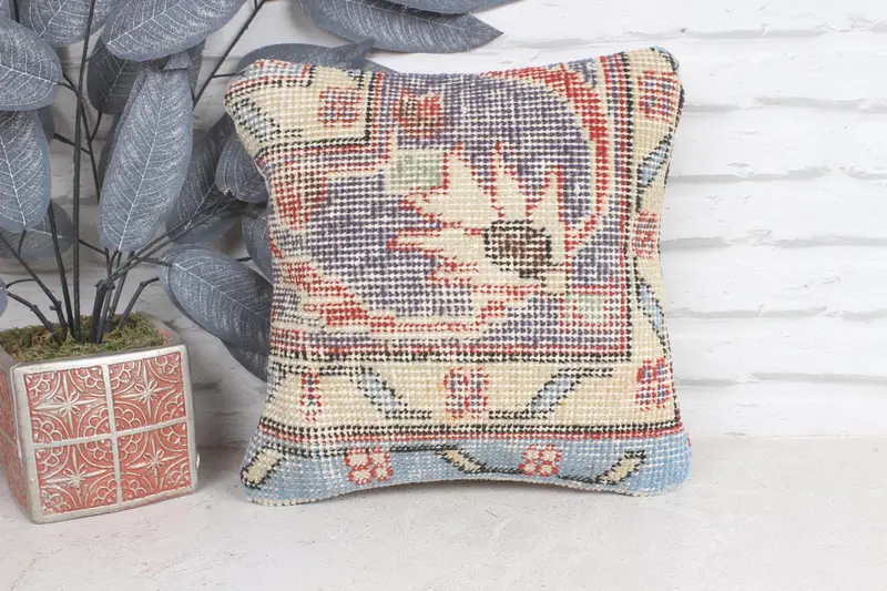 12x12 Blue Pillow, Patio Cushion Cover, Pillow for Sofa, Cushion Cover, Wholesale Pillow Cover, Kilim Cushion Sham, Interior Designer Pillow - 1
